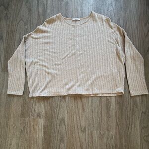 Zara Light Taupe Ribbed Long-Sleeve Top